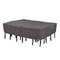Classic Accessories Ravenna Water-Resistant 108 Inch Rectangular/Oval Patio Table & Chair Set Cover, Large, Taupe, Outdoor Table Cover