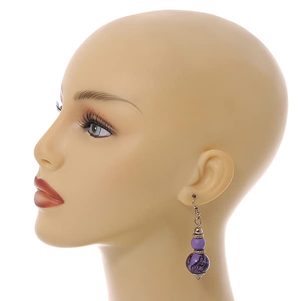 Collar largo de 80 cm y pendientes morados de madera con estampado animal para mujer 4