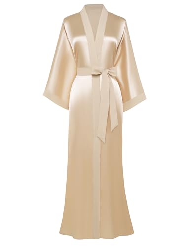 Image of PRODESIGN Satin Kimono Robe Women Long Silky Kimono Bathrobe Sleepwear Wedding Bridesmaid Robe