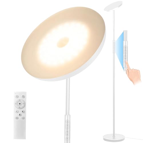 mukuxin White Floor Lamp, 40W Super Bright Floor Lamps for Living Room Bedroom with Remote & Timer, Torchiere LED Floor Lamp 2700K-6500K Stepless Dimmable, Tall Standing Light Works with Smart Plug