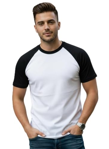 Image of Men's Raglan T-Shirt, Black with Grey Sleeves, Short Sleeve, Round Neck, Casual Wear