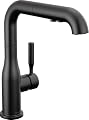 Delta Almari Matte Black Kitchen Faucet with Pull-Out Sprayer, Modern Single Hole Kitchen Sink, Single Handle, Matte Black 16943-BL-DST