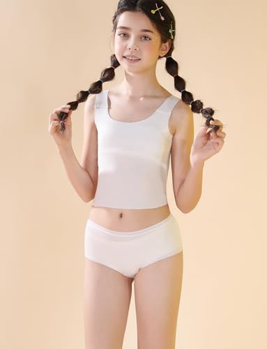 Image of FEOYA Teen Girls Camisole Training Cotton Bra Round Neck Tank Top with Shelf Bra 2 /3 Pack