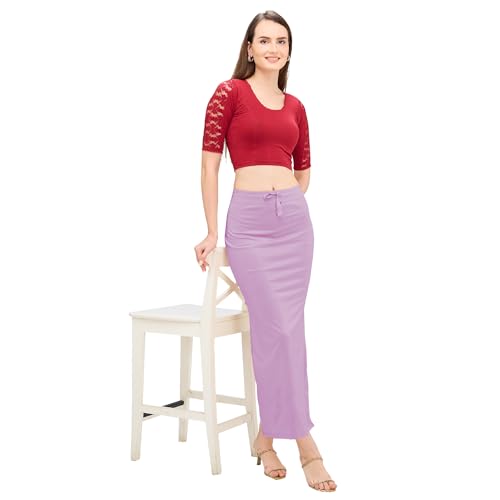 Image of DESI GIRL Satin Shimmer Stretchable Saree Shapewear Petticoat with Drawstring for Women | Mermaid fit Saree Petticoat with Side Slit for Easy Movement | Saree Shaper | Long inskirt