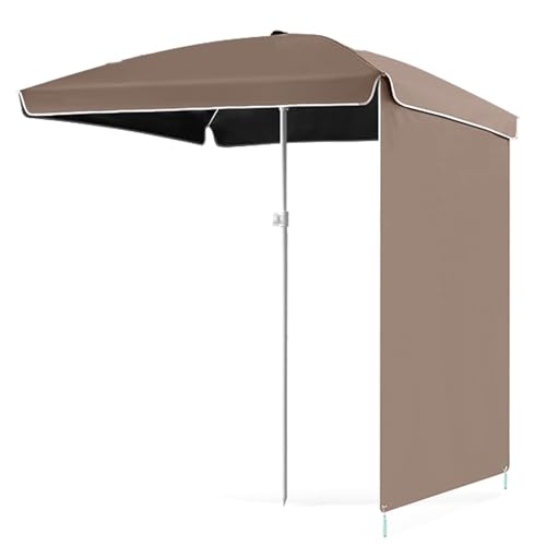 Parasol de plage rectangulaire avec support, coupe-vent, protection UV, imperméable, pour piscine, jardin, terrasse, plage et restaurant (marron, 200 cm)