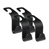 J46 Universal Car Seat Headrest Hooks - 4-Pack, Black S-Type Hangers for Handbags, Purses, Coats - Storage Organizer for All Vehicles