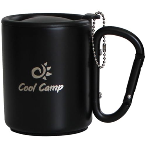 Hperu Taza de Acampada de Doble Capa 220ml con Asa de Mosquetón, Aislamiento Térmico, Antideslizante y Tapa Antifugas, Ideal para Senderismo, Camping y Actividades al Aire Libre