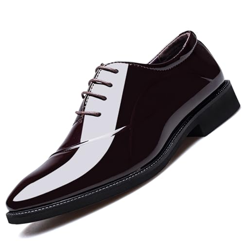 Image of Men's Trendy High Gloss Patent Leather Business Oxford Lightweight Derby Shoes Formal Lace Up Dress Shoes
