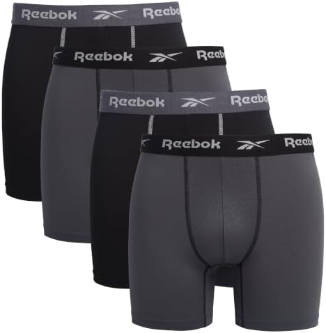 Reebok Mens Boxer Briefs - 4 Pack Underwear with Contour Pouch, 6'' Inseam