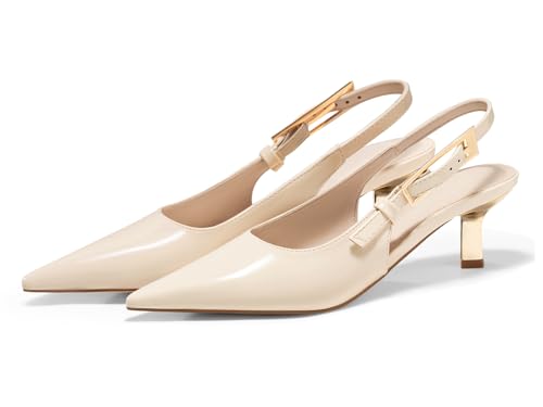 Image of Coutgo Womens Slingback Kitten Heels Closed Pointed Toe Pumps Buckle Strap Wedding Party Dress Shoes