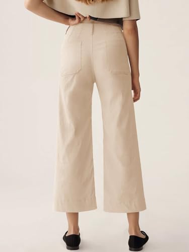 Cicy Bell Womens Cropped Wide Leg Pants High Waisted Stretchy Flare Pants Casual Baggy Trousers Beige2