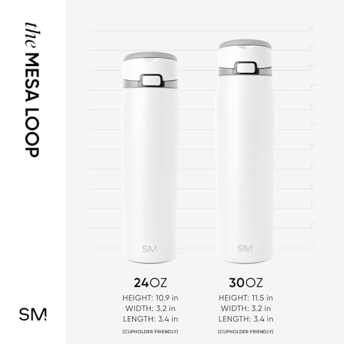 Simple Modern Mesa Loop Water Bottle with Straw | 24oz Cup Holder Friendly Insulated Stainless Steel Bottles for Travel, Sports and School | Winter White