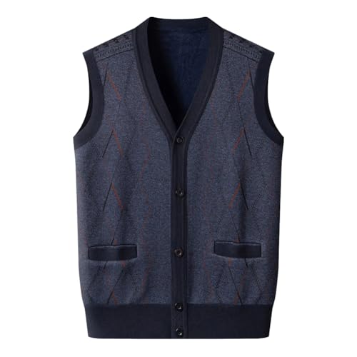 Men Middle Thick Knit Vest Printed Loose V Neck Waistcoat Knit Cardigan Patchwork Tank Top4