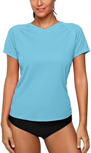 ATTRACO Rash Guard Swim Shirt Short Sleeve Diving UV Protection Aqua Medium