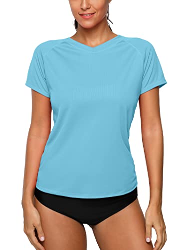 Attraco Rash Guard Swim Shirt Short Sleeve Diving Uv Protection Aqua Medium #TOP27