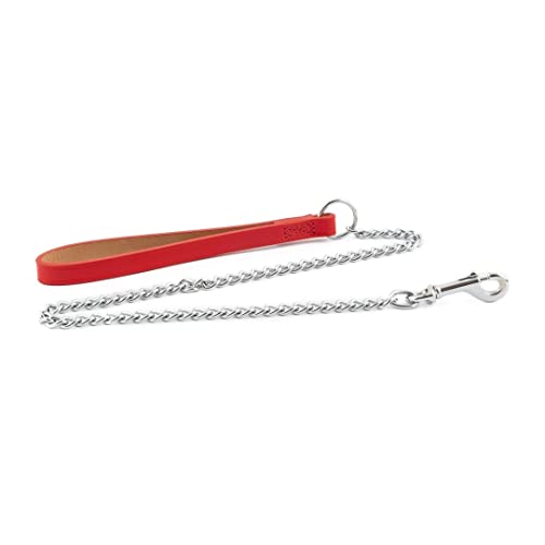Ancol Leather Medium Chain Lead Red 80cm