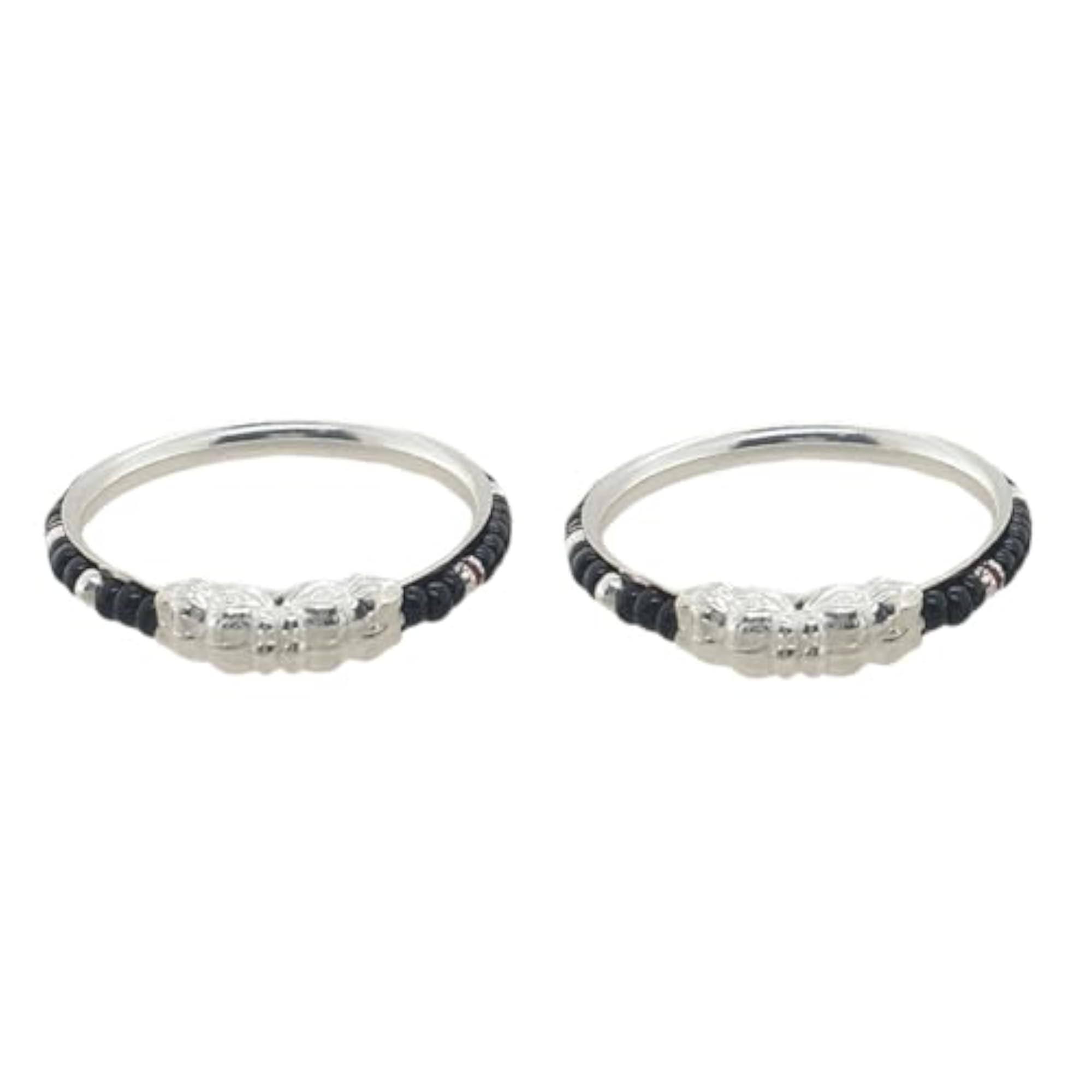 Exclusive Pure Silver Black & Red Beads Design Babies Nazariya Kada Bangle, Pack in Pair