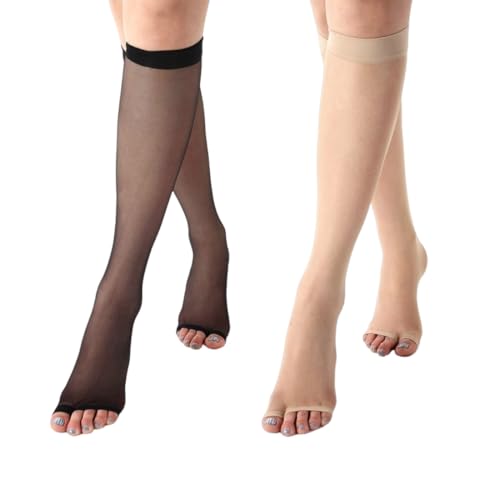 HABNI 2 Paar Zehenfreie Kniestrümpfe Feine Damen Kniestrümpfe Für Peep Toe Open Toe Strümpfe Hautfarbe Schwarz Einheitsgröße