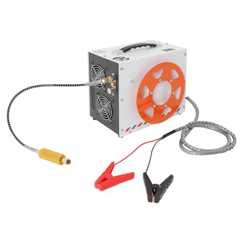 【Alta sicurezza】: al raggiungimento della pressione dell'aria preimpostata, dopo 25 minuti o a 176 °F, questo dispositivo sicuro per la vostra bottiglia d'aria compressa si spegne automaticamente da 300 Bar: i doppi ventilatori integrati e le aperture di raffreddamento dissipano efficacemente il calore e ne prolungano la durata