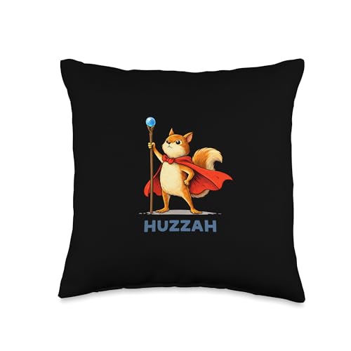 Huzzah Squirrel Mage Funny Staff Meme Novelty Humor Quote Throw Pillow
