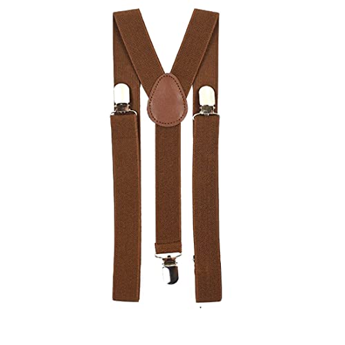 ONE POINT COLLECTIONS Men's & Women's Enamel Elastic Adjustable Y-Back Suspenders – Unisex, Stylish Trouser Braces, Clip-On, Adjustable Suspenders for Men & Women, (Brown; Free Size)