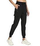 Womens Cargo Hiking Pants with Pocket - Lightweight Quick Dry Workout Joggers for Travel, Camping and Outdoor Wear(Black M)