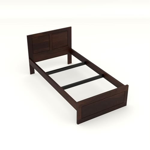 Image of Solid Sheesham Wooden Bed 6X4 Bed Single Bed Without Storage for Bedroom - Single Cot Wooden BedSingle Size for Living Room Guest Room - 12 Month Warranty (Noah Walnut)