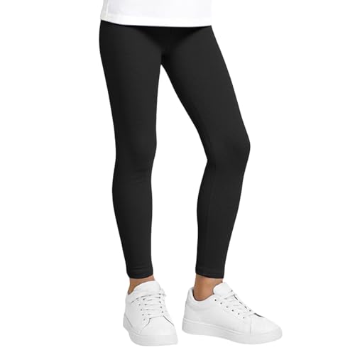 JinBei Leggings en Coton pour Filles Longueur Pantalons Léger Respirant Confortables Doux Tissu Extensible Legging Couleur Unie Vêtements Enfants Noir pour...