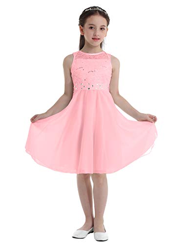 Freebily Vestido Largo de Fiesta para Niña Vestido Princesa de Boda Bautizo Comunión con Lentejuelas Vestido Ceremonia de Flores Gala Elegante Niña Pearl Pink 10 años