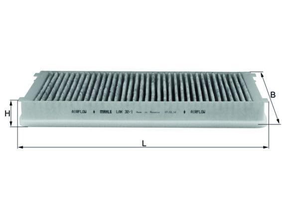 MAHLE ORIGINAL Filtro de habitáculo LAK 32/1 Filtro de carbón activado Altura: 34 Ancho: 165 Longitud: 322,0, 325,0