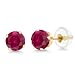 Gem Stone King 14K Yellow Gold Red Created Ruby Stud Earrings 1.20 cttw Round 5MM
