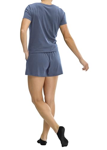 Image of No nonsense Women's Short Sleeve Sleep Tee and Pajama Short 2 Piece Sleepwear Set, Vintage Indigo, Small