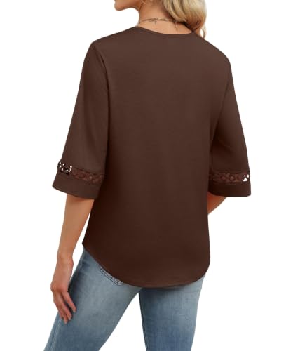 Image of WIHOLL Womens Tops Eyelet Lace V Neck 3 /4 Bell Sleeve Blouses Dressy Casual Work Shirt 2026 Summer Fall Fashion Clothing