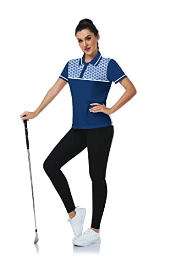 Jacketown Women's Golf Polo T Shirts Lightweight Moisture Wicking Short Sleeve Shirt Loose Fit Fast Dry Tops With 3-Button(Nautical Blue, L) #TOP3