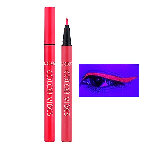 Wismee UV Glow Neon Liquid Eye liner, Matte Colored Eye liners Pen, Rainbow Colorful Neon Eye liner Pencil Pigmented Waterproof Smudgeproof Long Lasting Eye Liner for Halloween Christmas Makeup (Pink)