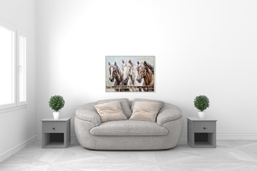 Image of Yihui Arts Horse Canvas Wall Art for Rustic Farmhouse Living Room Bedroom Bathroom Decor - Large Hand Painted Textured Artwork in Cream, Beige, White, and Brown Colors, 48x36IN