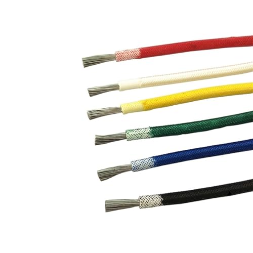 Outdoor Extension High Temperature Glass Fiber Braided Wire 0.3mm 0.5mm 0.75mm 1.0mm 1.5mm 2.5mm 4mm 6mm Heat Resistant Silicone Cable Solar sheathed(White,1meter 6mm 9AWG)