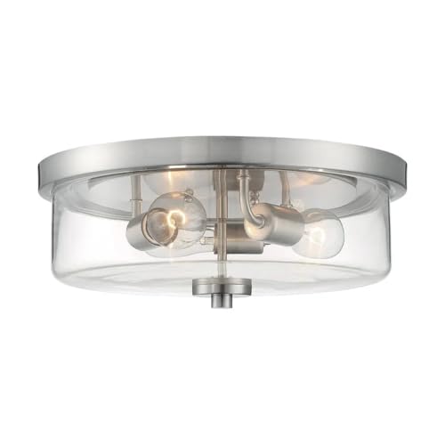 Image of Nuvo 60 /7169 Sommerset 3-Light Flush Mount Fixture with Clear Glass - Brushed Nickel Finish
