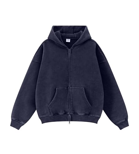 Colorful world Mens Vintage Zip Up Hoodie Oversized Acid Wash Fleece Streetwear Sweatshirt Heavyweight Women Fleece Hoodies