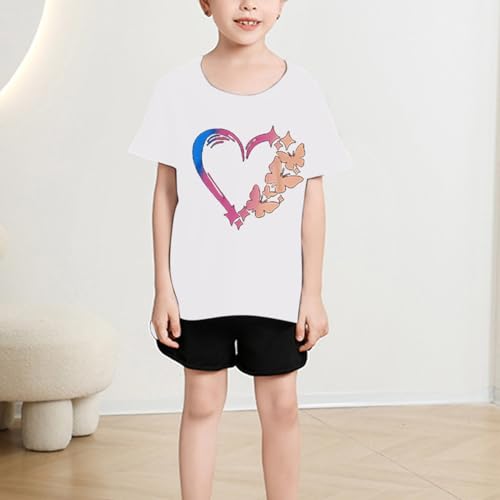 Girls Butterfly Graphic Shirts Cute Colorful Heart Graphic Crew Neck T-Shirts Short Sleeve Summer Casual Tee Tops2