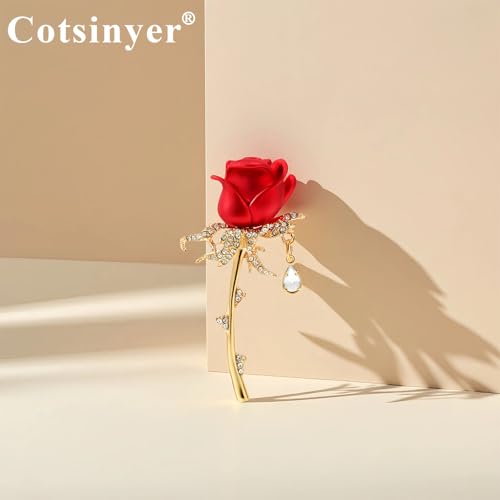 Image of Red Rose Brooch for Women - Elegant Costume Jewelry Pin for Dresses, Hats & Scarves
