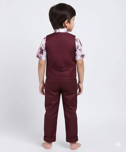Image of Baby Boys Formal 3 Piece Suit Set with Shirt Matching Pant, Waistcoat & Bow Tie Kids Outfit, Stylish Dress for Toddler & Little Boys, Comfortable Designer Clothing Set