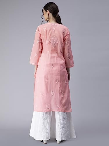 Image of Seva Chikan Hand Embroidered Lucknowi Chikankari Cotton Kurta Kurti for Women SCL4316