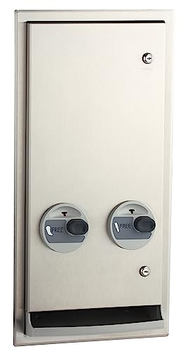 Image of BOBRICK 3706C ClassicSeries Stainless Steel Recessed or Semi-Recessed Napkin /Tampon Vendor, Free Vend Operation, Satin Finish, 27-7 /8 inch Height, 13-7 /8 inch Width