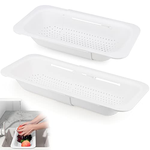 Coladores Cocina,2pcs Colador de Fregadero,Over the Sink Colander Basket,Accesorios Cocina - Colador para Lavar Verduras y Frutas, Escurrir Pasta Cocida y Platos Secos - Extensible Cover