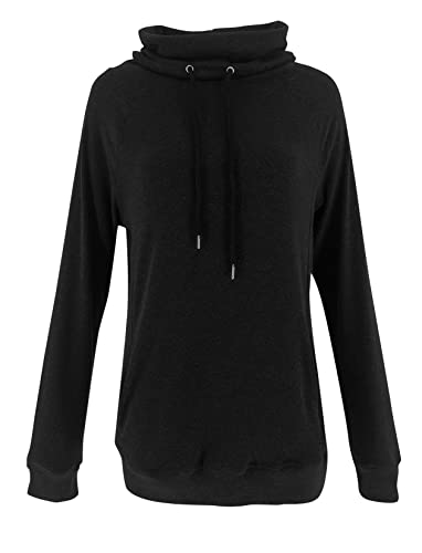 Prettoday Women's Cowl Neck Long Sleeve Tunic Sweatshirts Casual Loose Drawstring Pullover Tops With Pockets… Black #TOP2