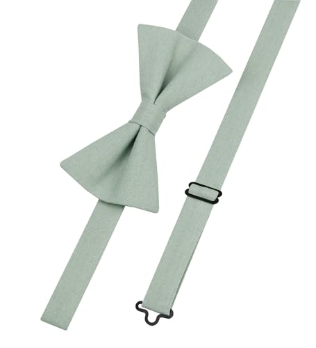 Entwineno Linen Bow Ties for Men and Kids - Solid Color Pretied Bowties (Dusty Sage, M (Children))
