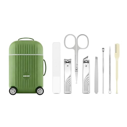 Image of 10-in-1 Manicure Kit - Stainless Steel Nail Clipper Set for Men & Women (Mini Suitcase Green)
