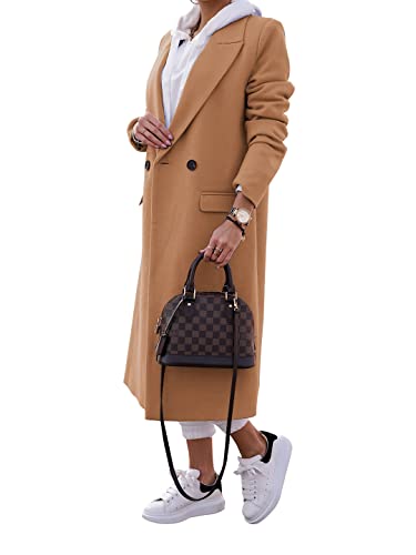 Zwurew Women's Double Breasted Pea Coat Winter Notched Lapel Collar Wool Blend Long Trench Coat Jackets3