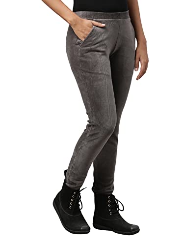 Image of GO COLORS Solid Corduroy Treggings for Women | Warmtech, Mid Rise, Side Pocket